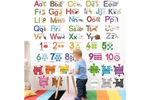 wondever Large Animal Alphabet Wall Decals ABC Numbers Shape Colors Educational Peel and Stick Wall Stickers Decor for Kids R
