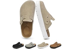 UpResty Genuine Suede Clogs for Women Footwear 2025 with Arch Support, Platform Womens Clogs with Memory Foam Cork Footbed, Comfort Non Slip Women Mules, Stylish Slip on Potato Shoes Sandals