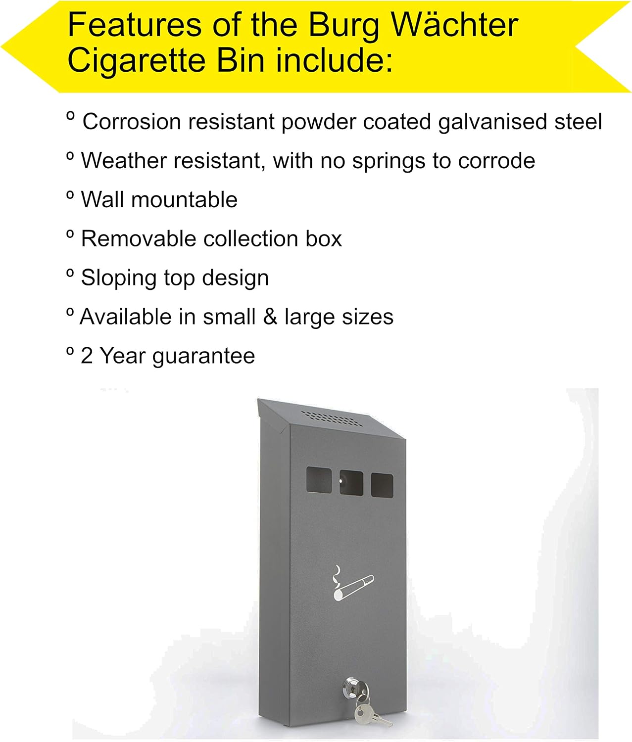 Sterling CIG1BK 147 x 323 x 60mm Powder Coated Cigarette Bin Black, 147 x 323 x 60 mm - Image 3