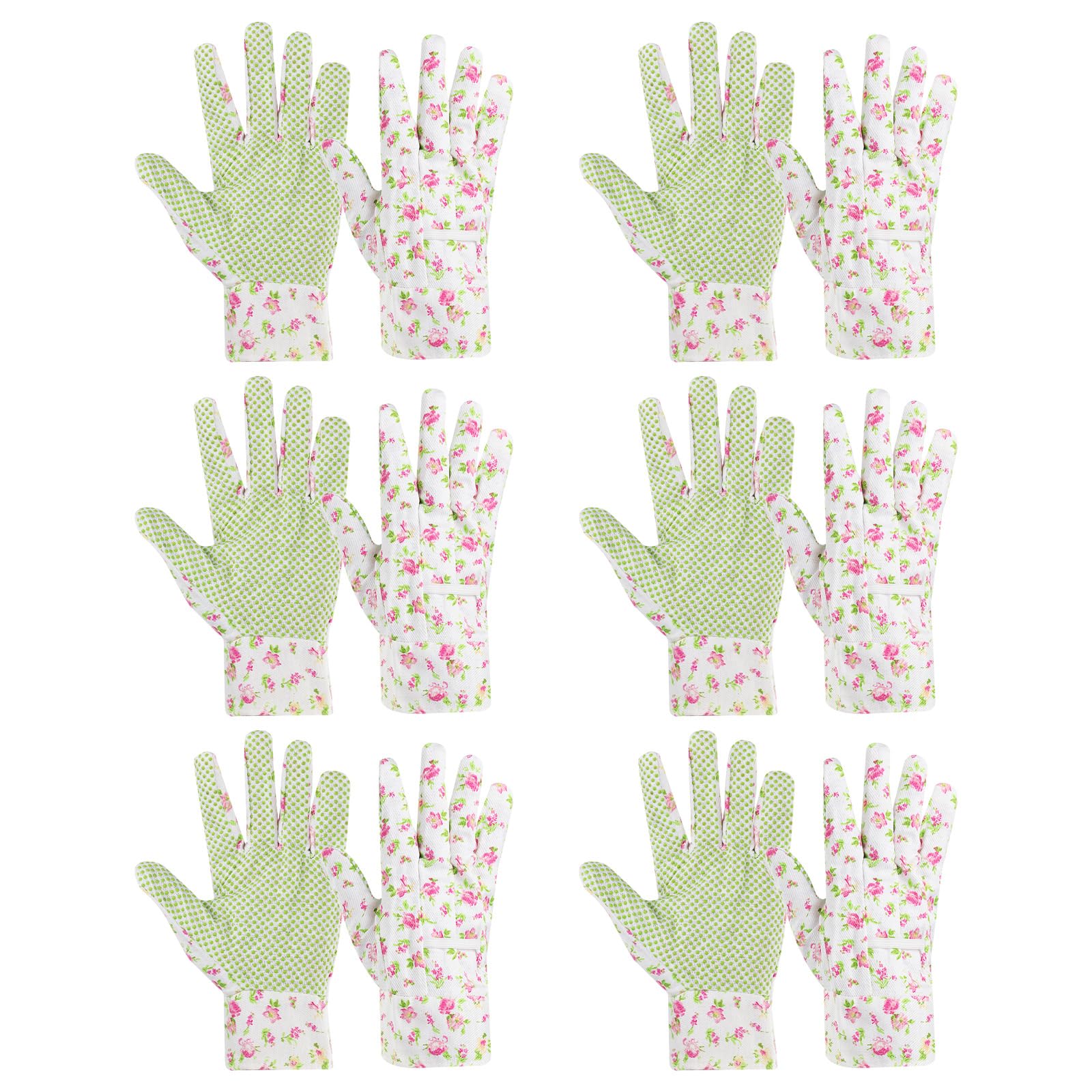 PATIKIL Floral Gardening Gloves for Women, 6 Pair Non-Slip Grip Garden Glove Women Working Yard Gloves for Yard Cleaning, Gardening, Weeding, Planting, Pink