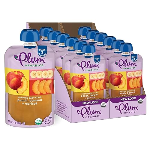 Plum Organics Stage Organic Baby Food Peach, Banana, and Apricot oz  Pouch (Pack of 12) Organic Fruit and Vegetable Baby Food Pouch USDA