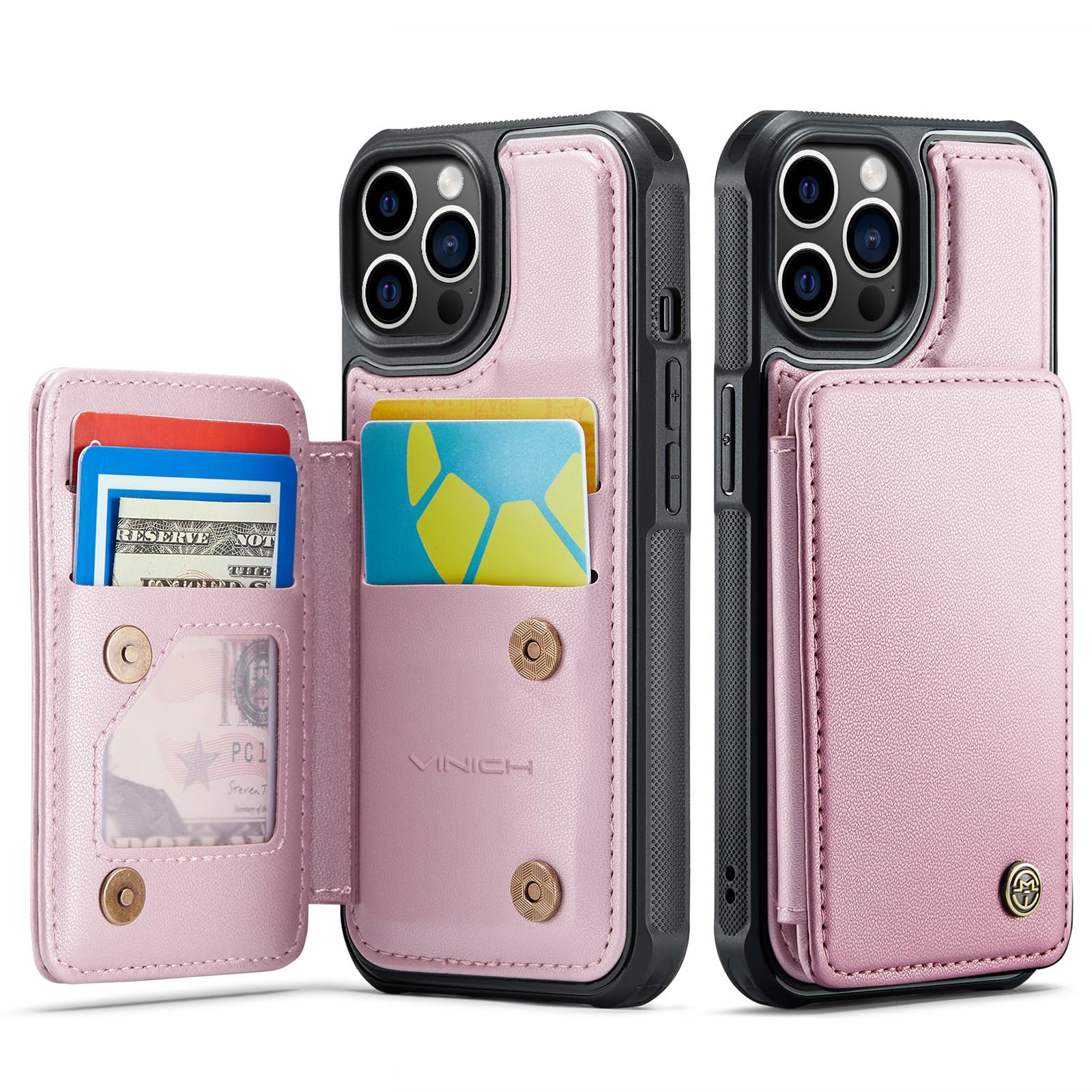 Photo 1 of Vinich for iPhone 12 Pro Max Wallet Case with Card Holder, RFID Blocking Credit Slots Kickstand Shockproof Phone Cover for Women Men, Rose Gold