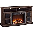 Ameriwood Home Barrow Creek Fireplace Console with Glass Doors for TVs up to 60", Espresso