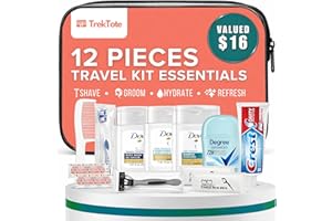 Trektote 12-Piece Women’s Travel Hygiene Kit with Toiletries & Grooming Essentials, TSA-Compliant, Clear Cosmetic Bag, Availa