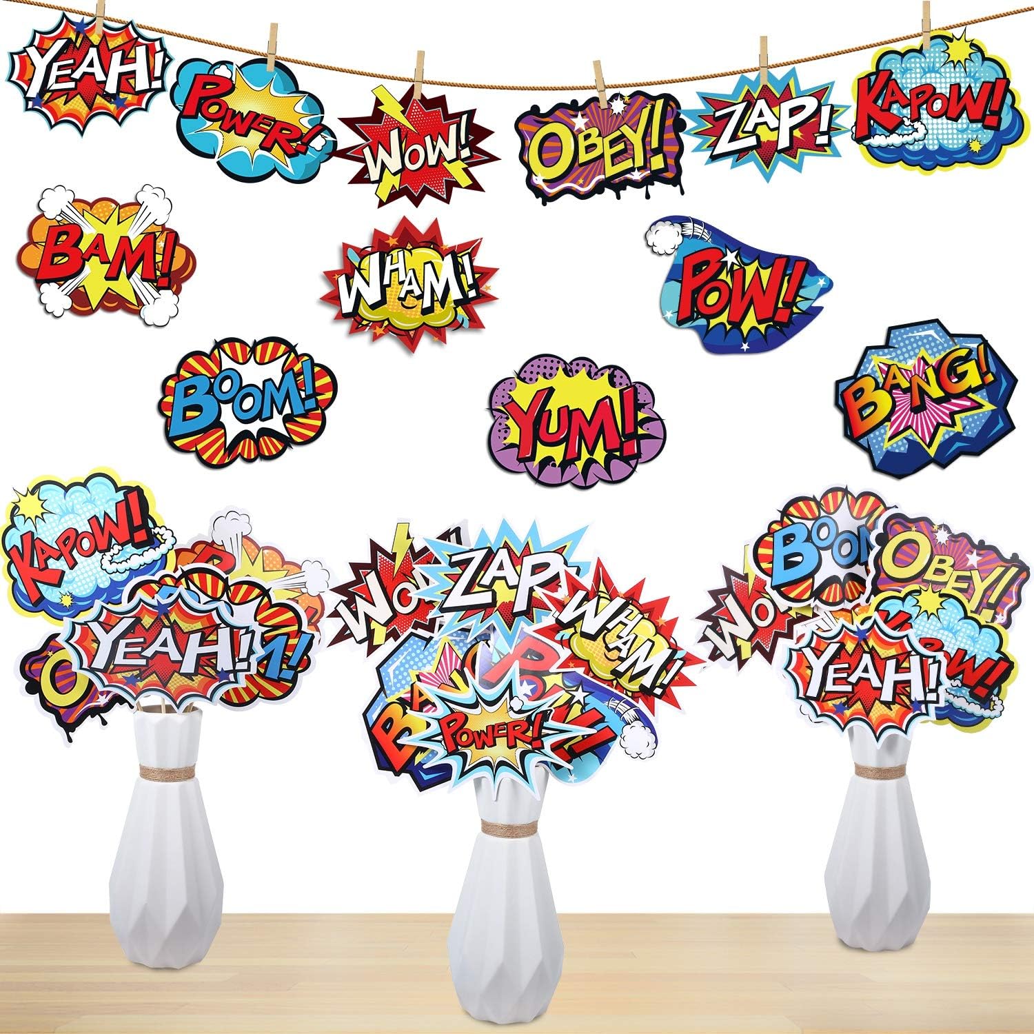24 Pieces Hero Action Sign Cutouts Super Fun Hero Theme Party Supplies ...