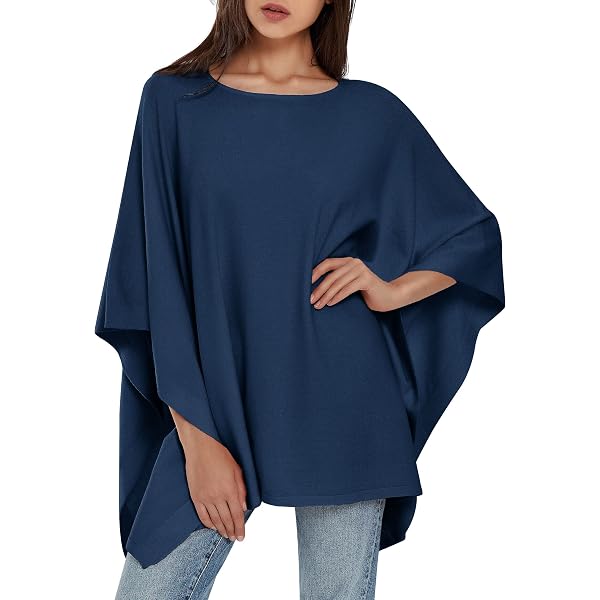 Women's V-Neck Poncho Sweater - Batwing Sleeveless Shawl Wrap For I 850297