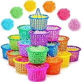 Yinder 36 Pcs Multicolored Plastic Easter Baskets Set Includes 36 Plastic Baskets and 4.2 Oz/ 120 g Grass Basket Filler Stuffers with Folding Handle Egg Hunts Set Easter Party Supplies Gifts