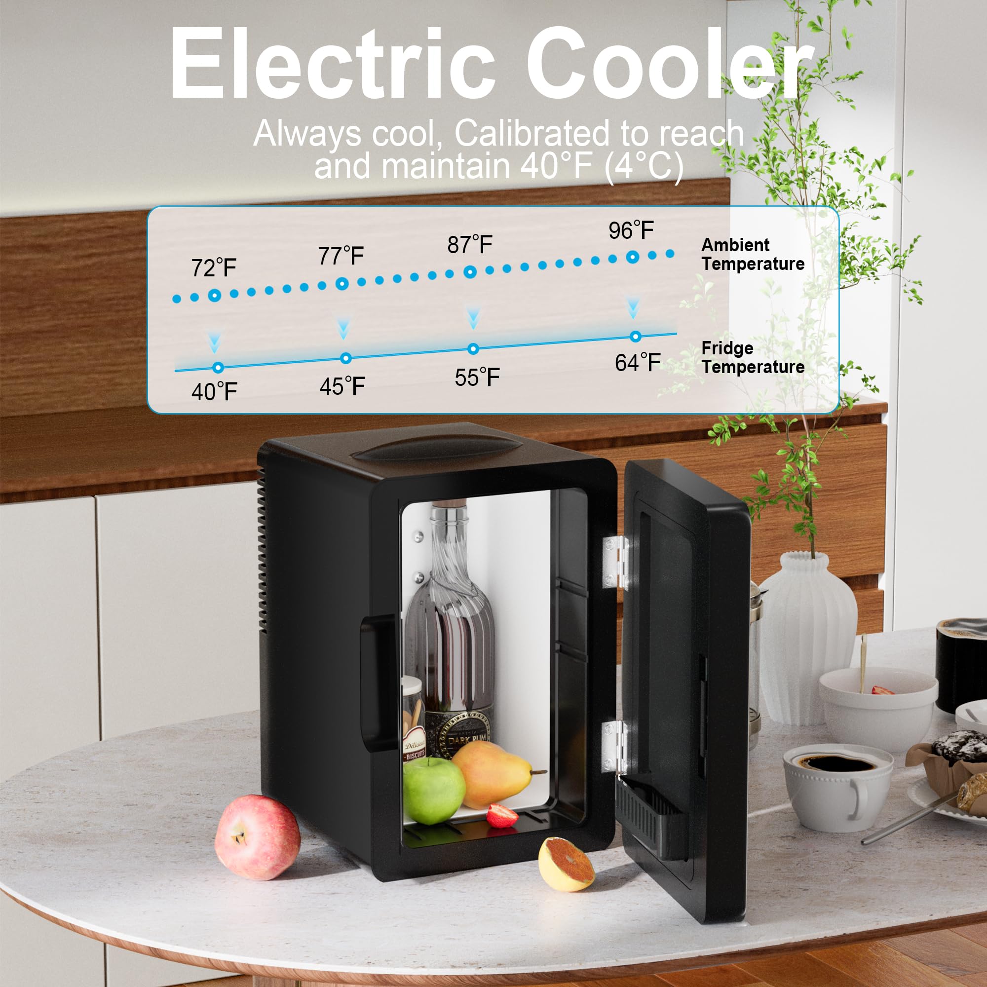 Mini Fridge 6L for Bedroom, Makeup Little Refrigerator with LED Light Portable Cosmetic Fridge for Dorm and Office, Desk Personal Cooler for Beauty Skincare Product and Food, Black - Image 4