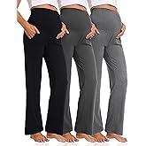 Foucome 3 Pack Maternity Pants Loose Cozy Wide Leg Pants Pregnancy Lounge Yoga Work Trousers with Pockets
