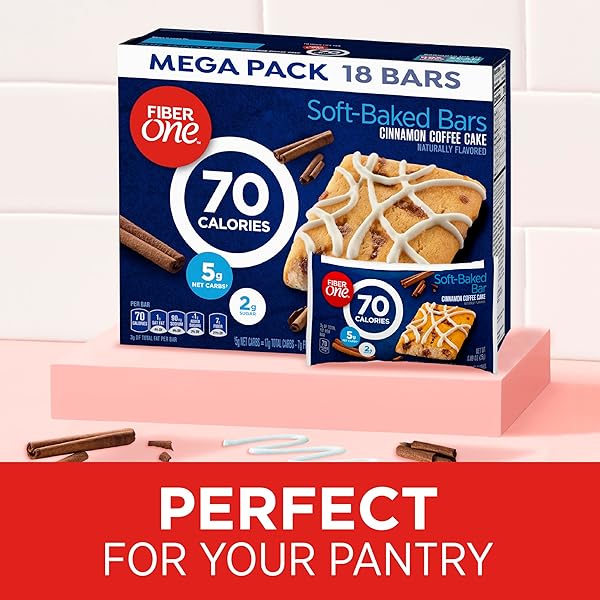 FIBER ONE 70 CALORIE SOFT BAKED BARS, CINNAMON COFFEE CAKE, MEGA PACK, 18 CT, 16 OZ