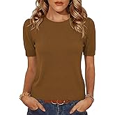 Totatuit Cropped Sweaters for Women Wool Blend Puff Short Sleeve Lightweight Pullover Sweater Crew Neck Tops 2026