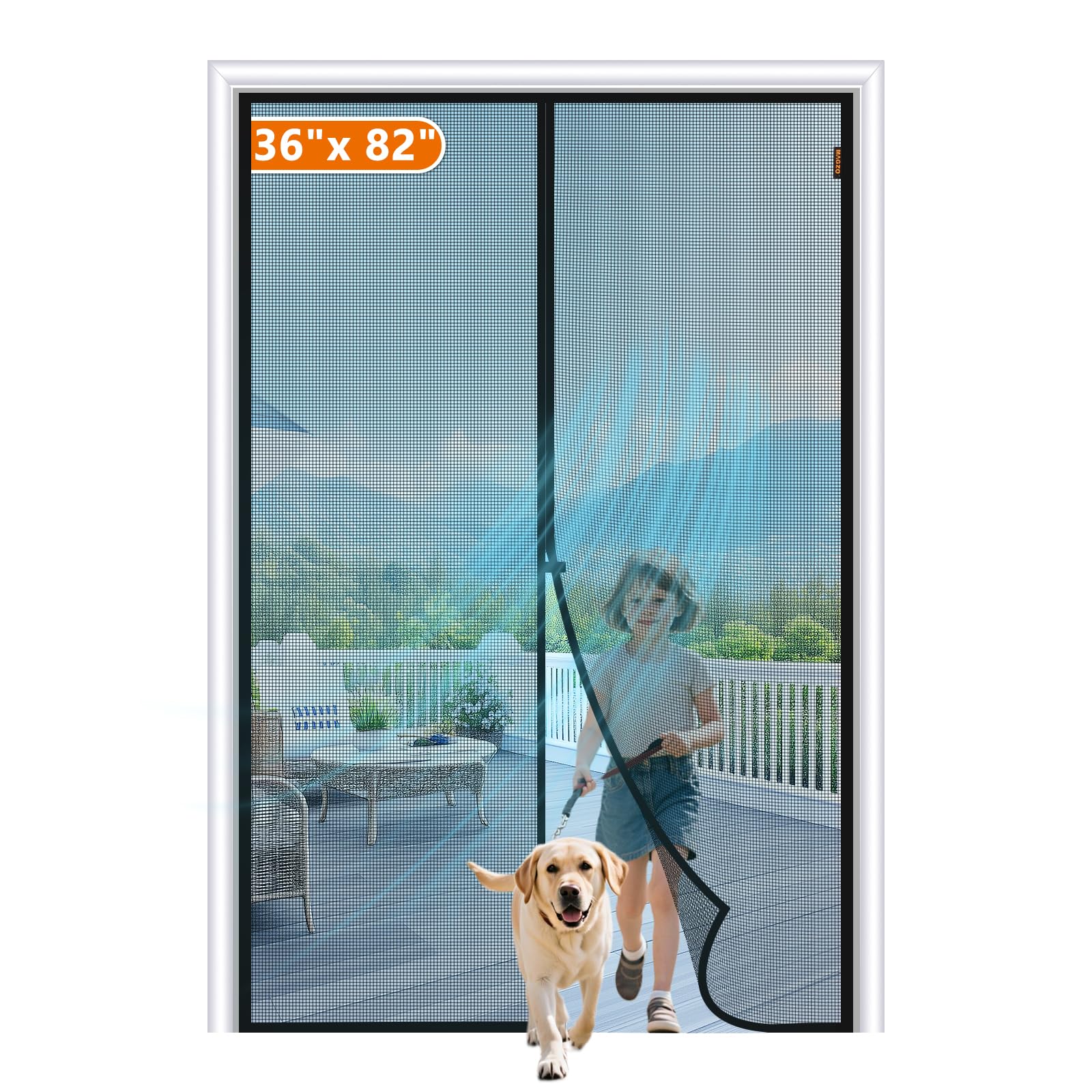 Photo 1 of MAGZO Magnetic Screen Door Fit Door Size 36 x 82 Inch, Screen Size 38" x 83" Strong Magnet Door Mesh with Reinforced Hook & Loop for Patio Door, Front Door, Doorway, Black