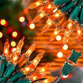 Hopolon Orange Halloween Mini Lights, 2 Pack 50 Count 13FT Green Wire | Orange String Lights Plug In, Waterproof Incandescent Fall Lights for Spooky Thanksgiving, Party, Home, Halloween Decor