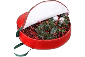 Shappy Christmas Wreath Storage Bag Christmas Wreath Container with Clear Window, 30 x 7 Inch Zippered Bag with Stainless Steel S Hook for Christmas Holiday Artificial Wreaths (Red)