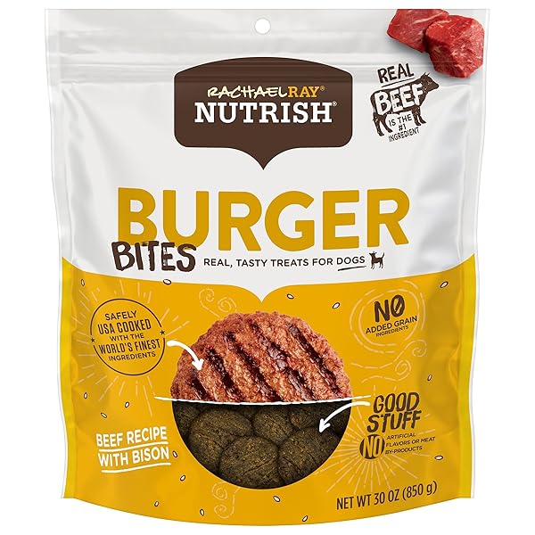 NUTRISH RACHAEL RAY BURGER BITES DOG TREATS, BEEF RECIPE WITH BISON, 30 OZ. POUCH