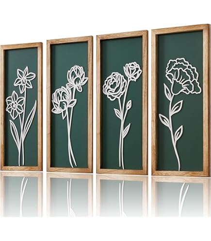 FRAS ZERO アートフラワー 置物 フレーム　インテリア Amazon.com: HKBS 3D Wooden Floral Wall Art, Set of 4 Framed