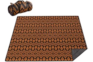 Cuslnox Picnic Blankets Waterproof Foldable Extra Large,80"x 80" Outdoor Beach Blanket Sandproof,3-Layer Lightweight Handy Mat Tote Picnic Camping Rugs for Outside Your Rv(Boho Orange)