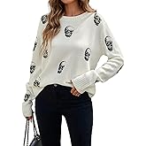 DancingYarns Womens Oversized Crew Neck Ribbed Knit Sweater Winter 2025 Trendy Long Sleeve Halloween Skull Sweaters