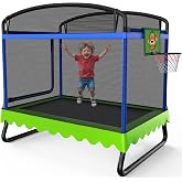Zupapa 4 * 6FT Rectangle Kids Trampoline with Safety Enclosure Net, Basketball Hoop, Heavy-Duty Double Layer Frame, Indoor/Outdoor Square Trampoline for Toddlers Ages 3-6, 220LBS Capacity