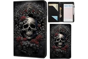 ANNAMISSI Server Books for Waitress,Cute Pocket Leather Money Organizer Wallet Note Pad Cash Bill Restaurant Guest Check Book Holder Pocket Presenter Fit Server Apron Waitress Book (Rose skull)