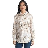 Jones New York Womens Long Sleeve Floral Satin Button Down Shirt