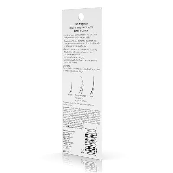 NEUTROGENA HEALTHY LENGTHS MASCARA FOR STRONGER, LONGER LASHES, CLUMP-, SMUDGE- AND FLAKE-FREE MASCARA WITH OLIVE OIL, VITAMIN E AND RICE PROTEIN, BLACK/BROWN 03,.21 OZ