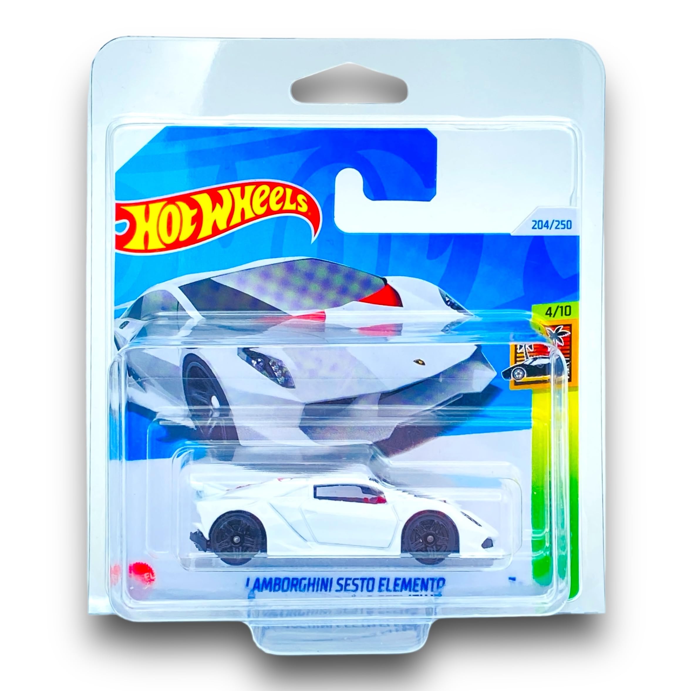 Hot Wheels Lamborghini Sesto Elemento (White & Red) 4/10 HW Exotics - 2024-204/250 (Short Card) - includes a KLAS Car Keeper Protector Case - HTC23