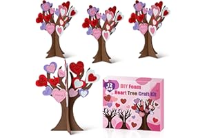 BeYumi 12 Pack Valentine’s Day Thankful Heart Trees Foam Craft Kits for Kids Make Your Own Valentine DIY Heart Trees Decorations Gratitude Tree Craft Set Holiday School Home Party Fun Activities Decor