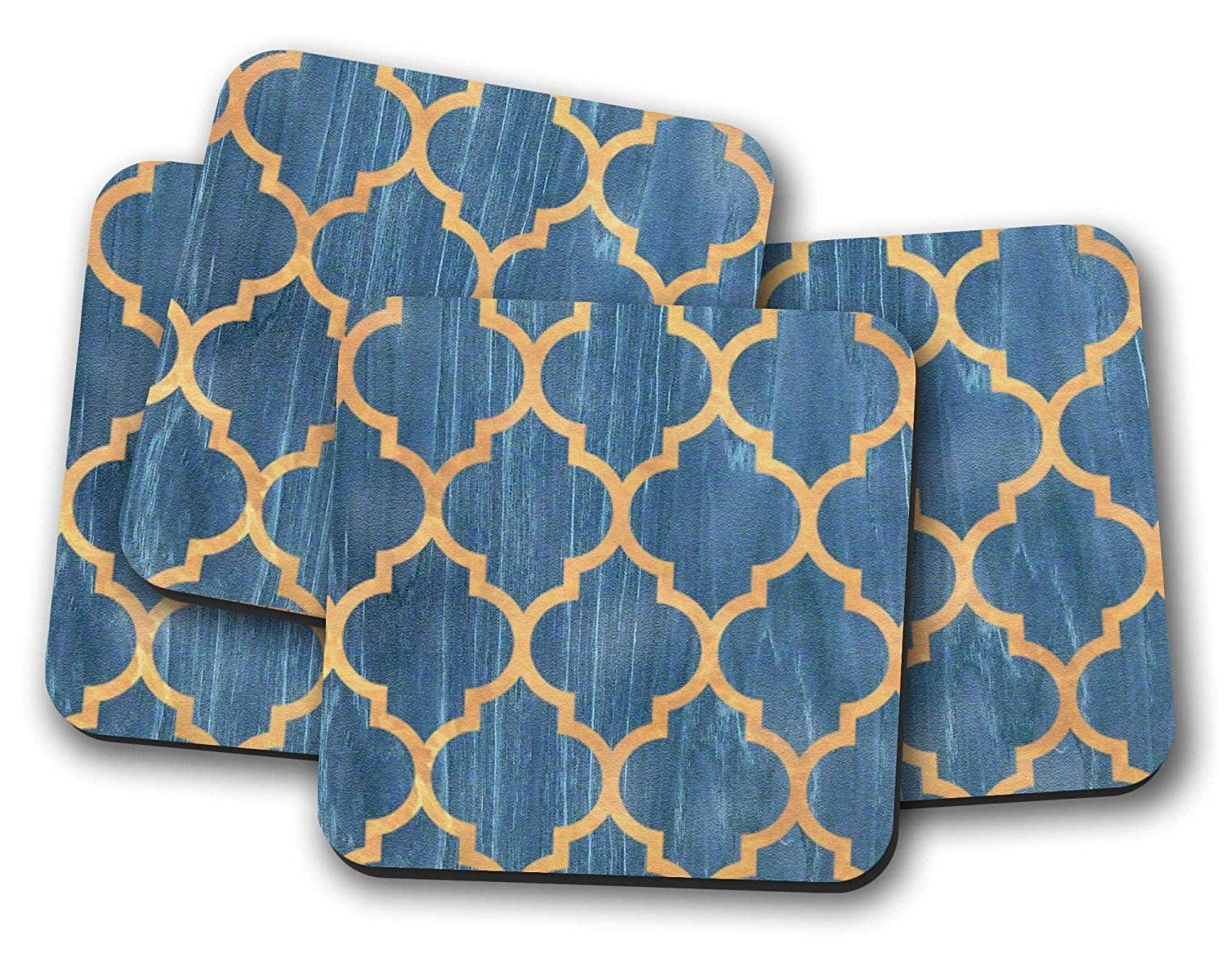 Silver Kangaroo Blue & Gold Pattern Coasters - set of 4 drinks mats ideal new home present or housewarming gift