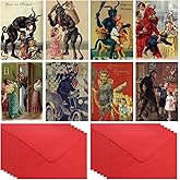 Watersay 24 Sets Christmas Krampus Holiday Cards with Envelopes 5 x 7 Inch Krampus Christmas Cards Bulk Krampus Postcards Gre