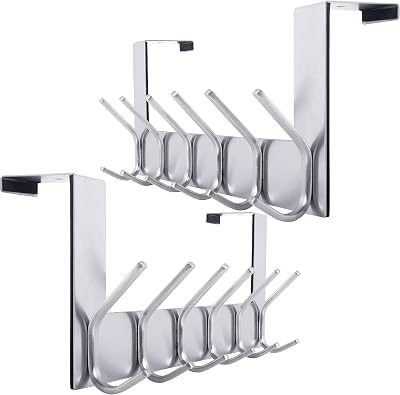 WEBI Over The Door Hook Six Hook Hanger Silver, 2 Packs