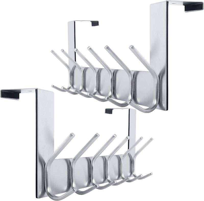 WEBI Over The Door Hook Six Hook Hanger Silver, 2 Packs