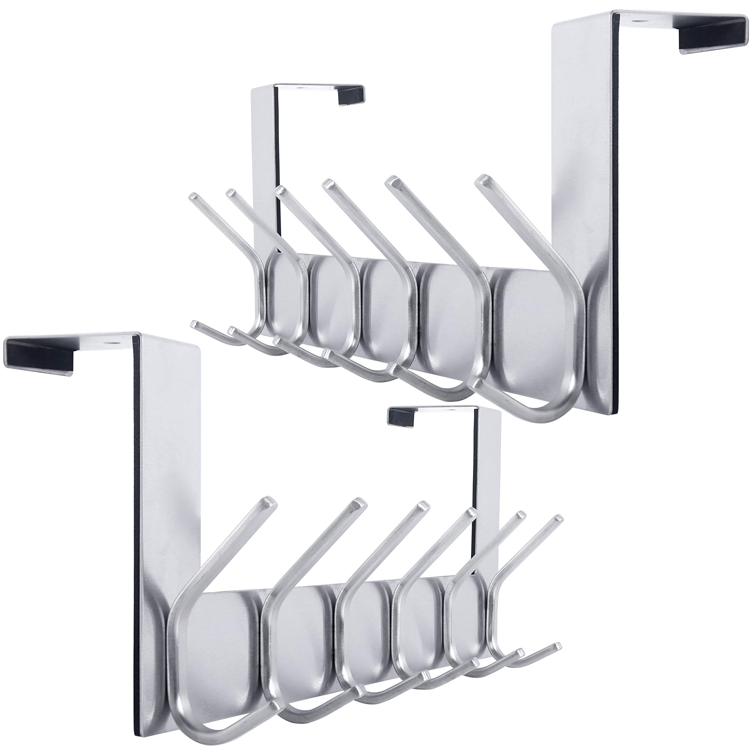 WEBI Over The Door Hook Over Door Hanger Coat Rack Over The Door Towel Rack with 6 Double Hooks for Hanging Coats,Towel Hanger for Towels,Clothes,Back of Bathroom,Silver,2 Packs