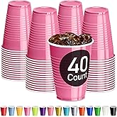 DecorRack Pink Plastic Cups, 12 oz Disposable Cups, Reusable Party Supplies (40 Count)