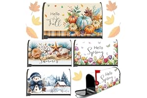 InIsaJace Mailbox Covers Magnetic Standard Size 18"X21", 4PCS Hello Spring Summer Fall Winter Mailbox Covers Wraps, Holiday Flower Beach Pumpkin Snowman Home Garden Yard Outside Decor