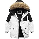 Chrisuno Boy's Med-length Parka Winter Coat Waterproof Outwear Ski Snow Jackets Thick Padded Insulated Windbreaker