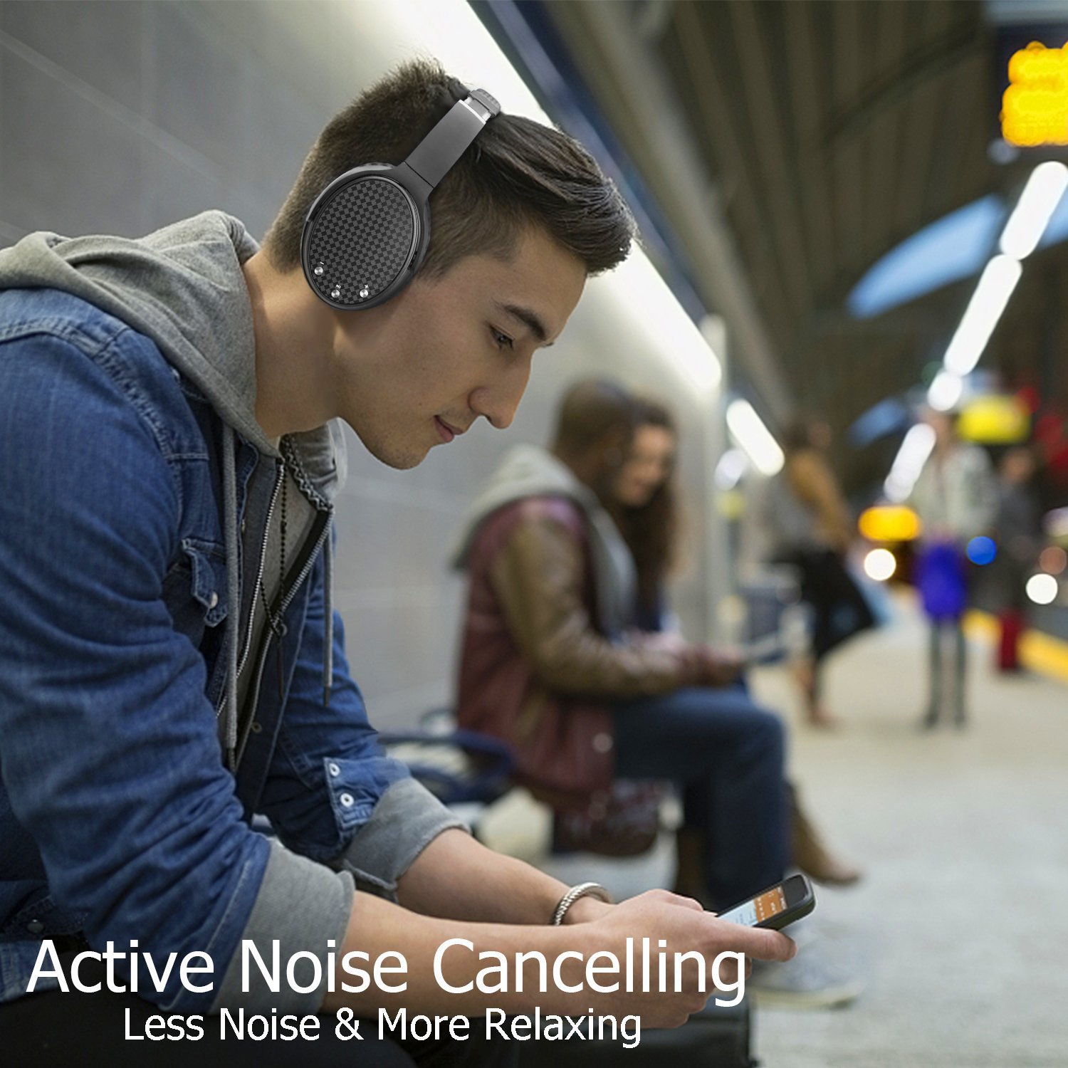 Active Noise Cancelling Headphones Bluetooth, barsone ANC Over Ear Hi-Fi Stereo Wired and Wireless Headphones with Case (Black)