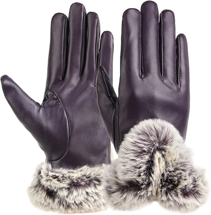 JOYEBUY Womens Leather Gloves Texting Touch Screen Gloves Winter Warmest Gloves (Purple) at 