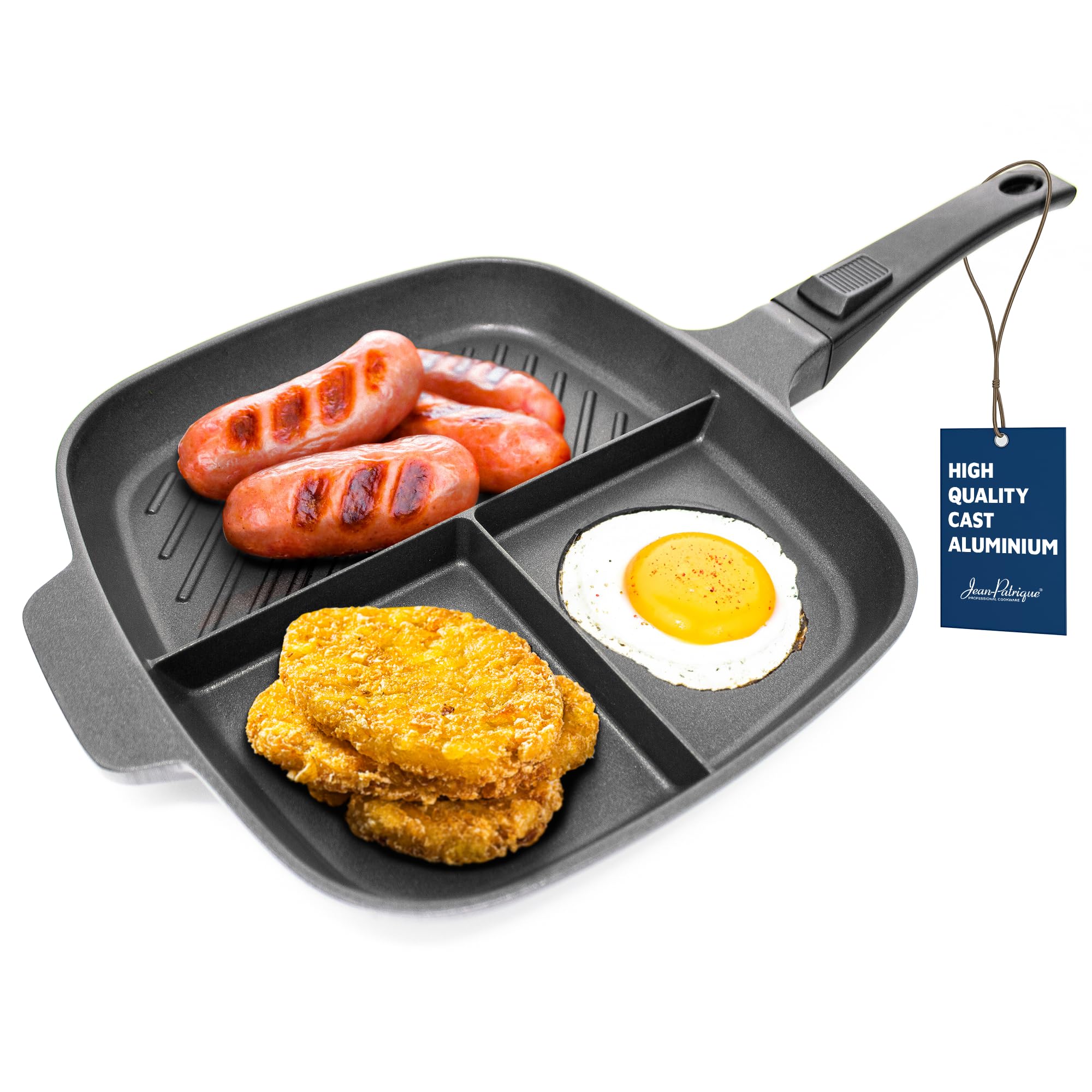 Jean-Patrique Lazy Pan for Breakfast Egg Poacher Frying Pan with Multi Sections Griddle Non Stick Pans for Gas, Electric, Induction & Oven Egg Poaching Lighter Than Cast Iron