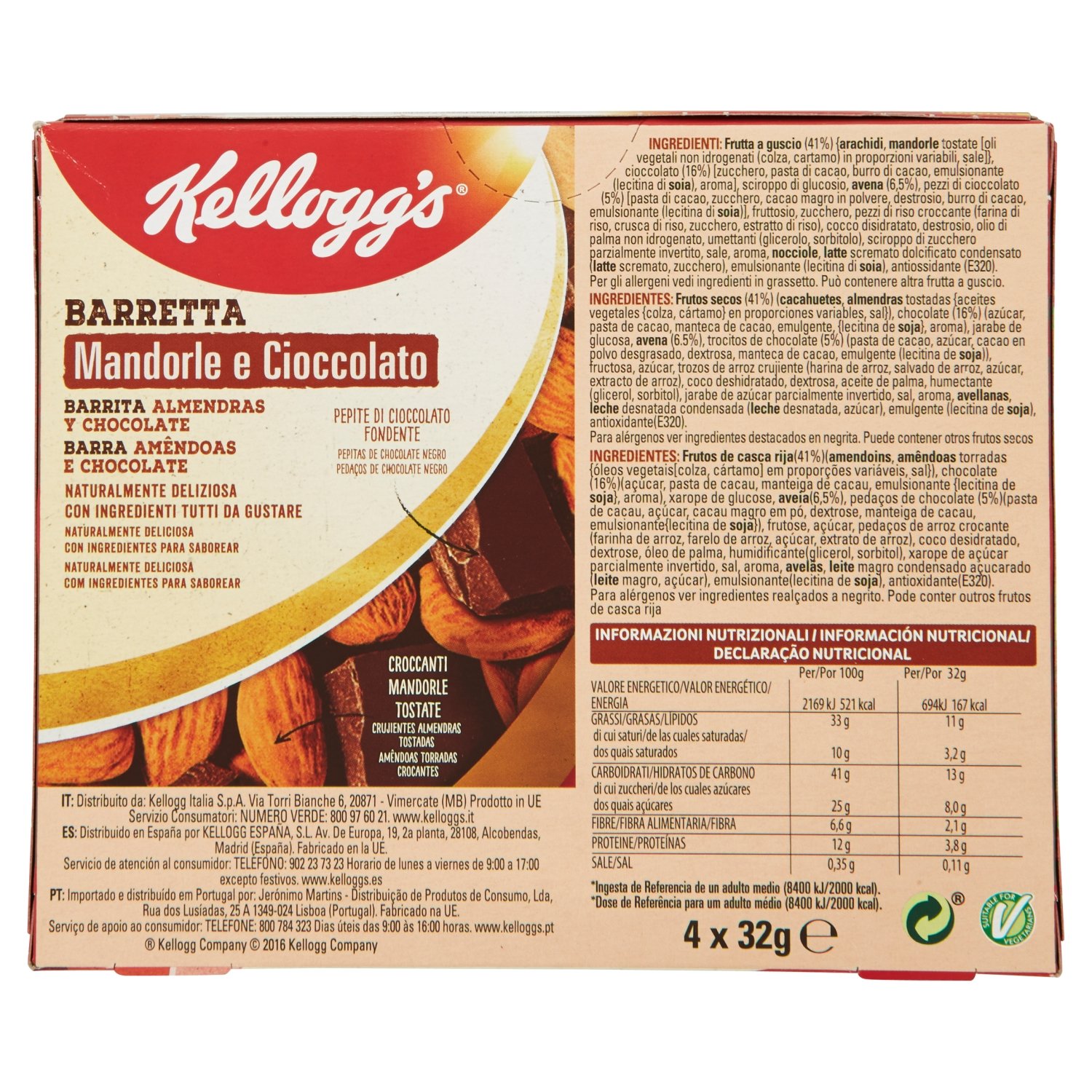 KELLOGG`S barrita de cereales almendras y chocolate caja 128 gr ...