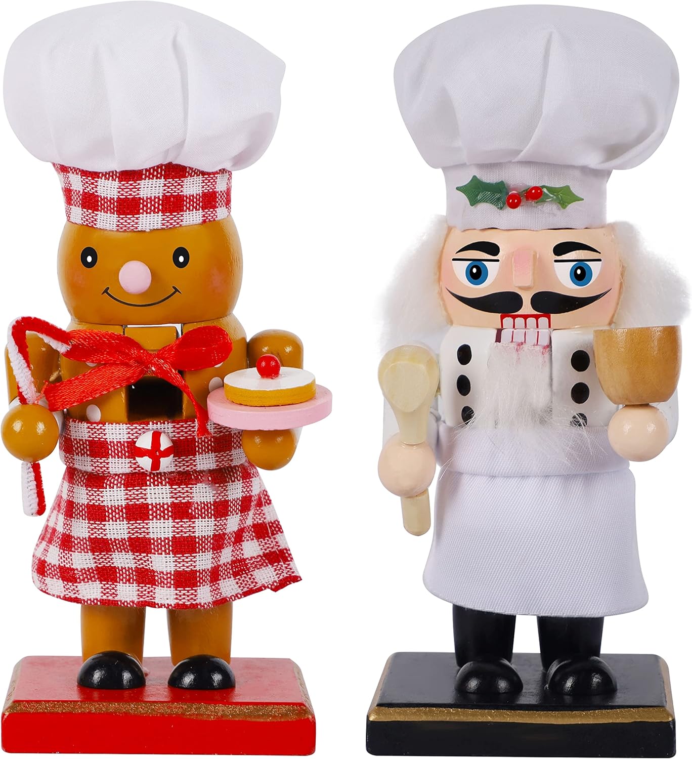 Nutcrackers - Joliyoou Set of 2 Christmas Nutcracker Figures, 7 Inch Wooden Nutcracker Santa Chef and Gingerbread Man Chef, Large Xmas Nutcracker Tabletop Centerpieces Mantel Shelves Decorations