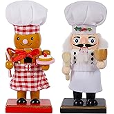 Joliyoou 2 Packs 7 Inch Christmas Nutcracker Figures, Wooden Nutcracker Santa Chef and Gingerbread Man Chef, Large Xmas Nutcracker Tabletop Centerpieces Mantel Shelves Decorations