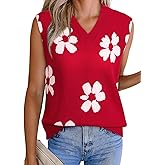 EVALESS Sweater Vest Women Fall Clothes Casual V Neck Cap Sleeve Knit Sweaters Floral Print Vest Tops School Outfits