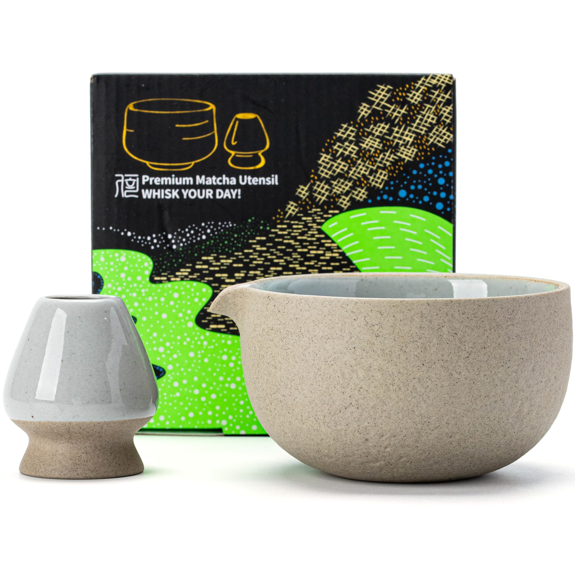 TEANAGOO Japanese Natural Rock Texture Matcha Bowl with Whisk Holder, 18 OZ. K12, Dk.Grey, Chawan Matcha Tea Bowl, Ceramic Bowl, Tea Bowls for Matcha, Chawan, Traditional Ceremonial Accessories