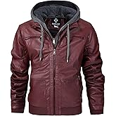 CorBuyit Men's Faux Leather Jacket with Removable Hood, (S - 6XL), Motorcycle Jacket Casual Warm Winter Coat