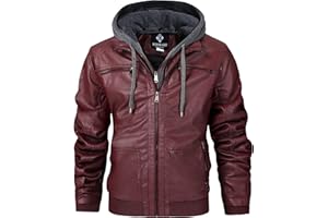 CorBuyit Men's Faux Leather Jacket with Removable Hood, (S - 6XL), Motorcycle Jacket Casual Warm Winter Coat