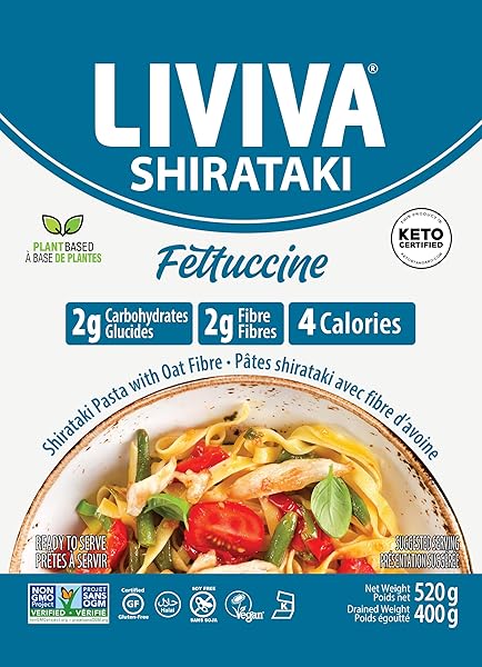 LIVIVA LOW CALORIE KETO-CERTIFIED ORGANIC SHIRATAKI FETTUCCINE, 14.1 OUNCE (PACK OF 1)