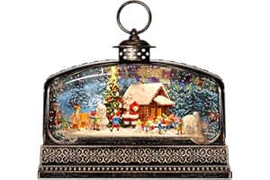 Blansong Christmas Snow Globe Lantern Musical Christmas Decorations for Home Santa Snow Globe Snowman Gnomes Snow Globe Cabin Deer Polar Bear with Timer, USB and Battery Powered