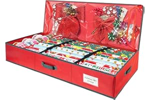 VoMii Wrapping Paper Organizer Storage,40 Inch Gift Wrap Organizer Storage Container Holder Underbed Bag With Interior Pockets,Fits 24 Rolls of Christmas Wrapping Paper, Bows, and Ribbons