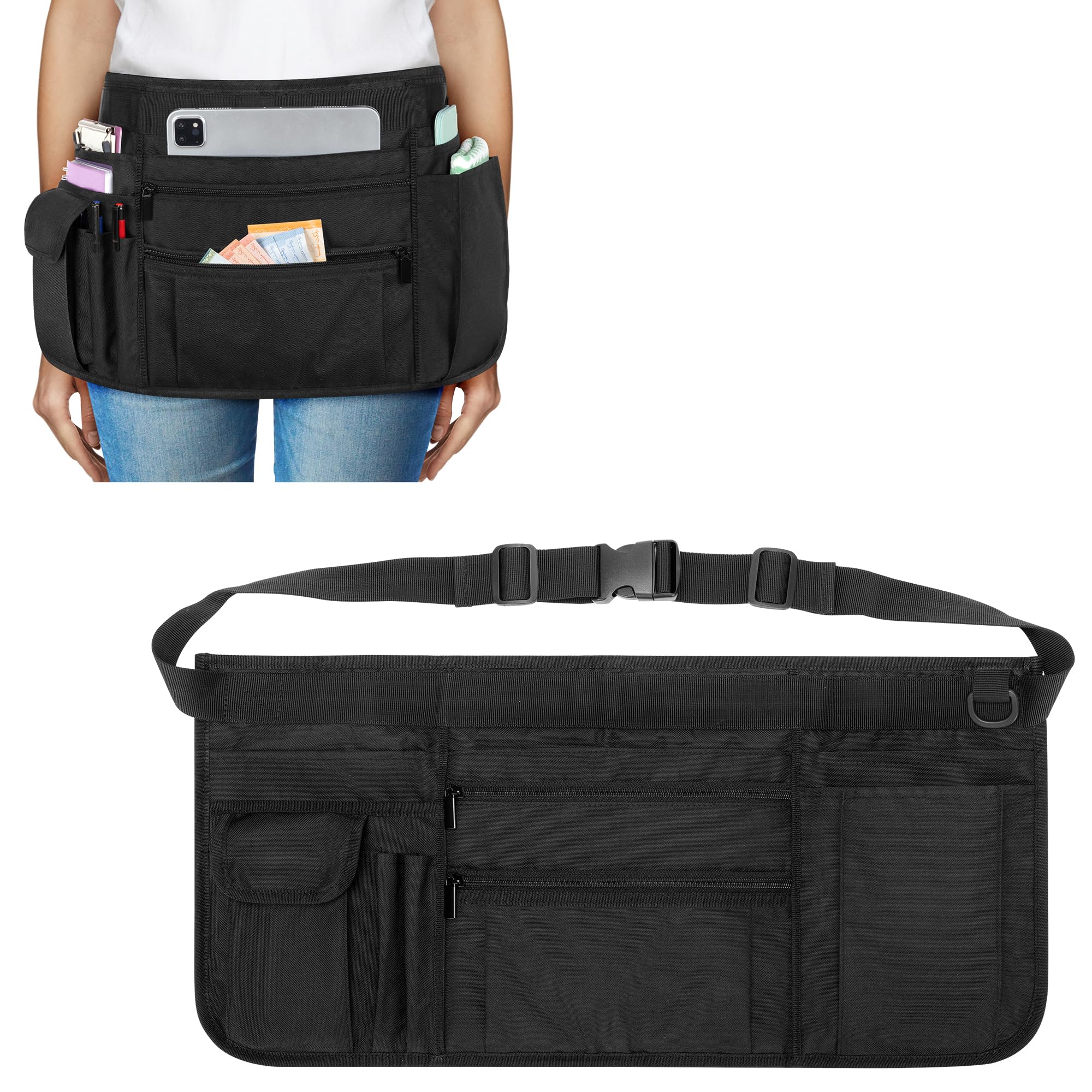 Rexmica Waitress Apron with Multiple Pockets, Server Apron Half Apron with Adjustable Belt for Waitress, Waiter, Women Men Server for Restaurant, Bistro, Kitchen